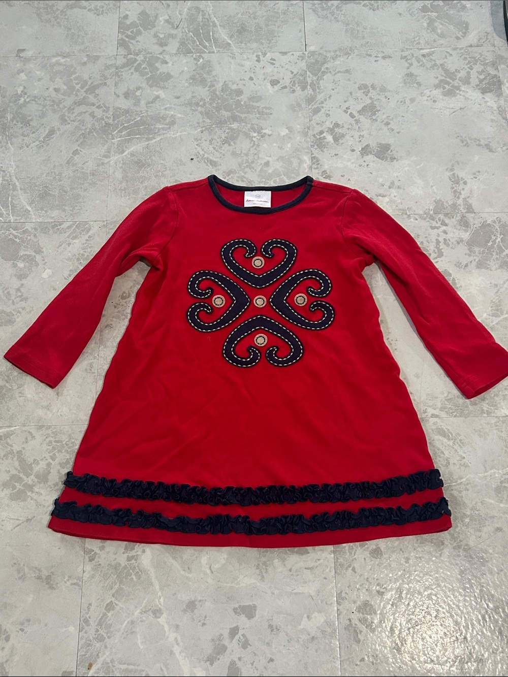 Hanna Andersson Red Long-Sleeve Dress with Navy Trim